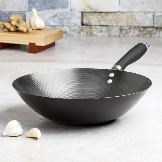 Carbon Steel Induction Wok Pan for Home Cooking with Handles