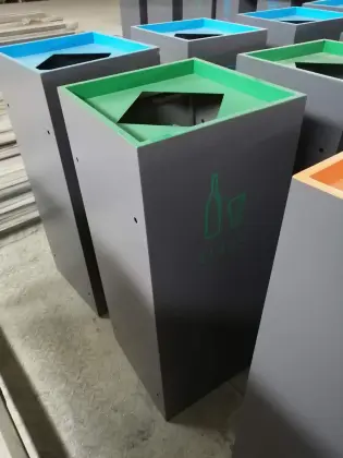 Triple Blue Green Orange Painting Dustbin Trash Can