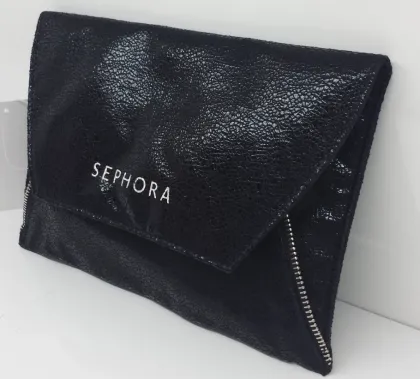 CANALOLO SEPHORA BRANDED BLACK SHINY METALIC SPECIAL PU ENVELOPE HAND BAG EVENING BAG