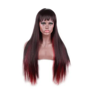 Long Straight Wigs for Black Women African American Synthetic Hair Wigs with Bangs Heat Resistant Wig