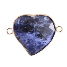 Sodalite 25mm Faceted Heart Connector for Jewelry Making Stone Links with Double Loops