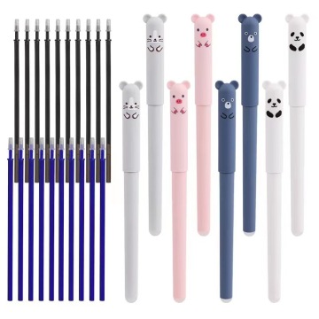 Cute Korean Erasable Gel Pens for Students and Kids - Black and Blue Ink