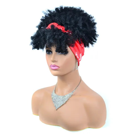 Wholesale Headbands Black Short  Afro Wig Synthetic Wigs African Kinky Curly Box Wrap Puff Turban wigs For women