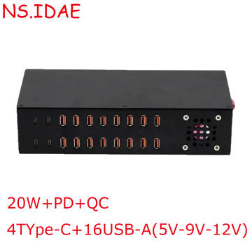 4Type-C+16 Port USB-oplader Hurtig opladning