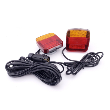20LED Square Red and Yellow Trailer Tail Light with 7-Core Plug Wire Set Magnet