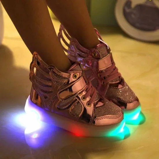 wholesale kids white canvas LED lights shoes