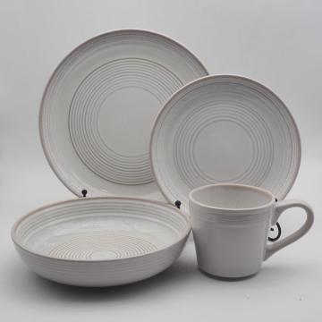 Luxe reactief glazuur wit keramisch steengoed diner set handgeschilderde stijl servies set