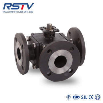 Carbon steel /WCB T/L Three Way Flange Ball Valve with ISO5211 mounting pad
