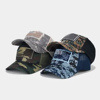 Wholesale Custom Logo Camouflage USA Patch Mesh Baseball Caps