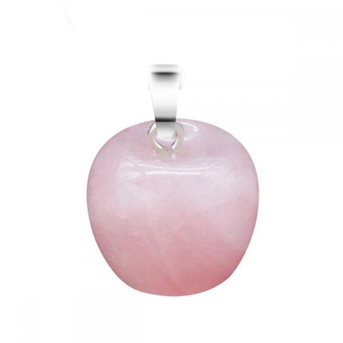 3D Rose Quartz Apple Pendant Necklace for Women Girls