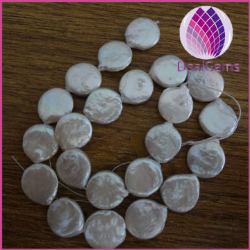 Pearl baroque, cultured freshwater (bleached), white, 14mm flat round, Mohs hardness 2-1/2 to 4.