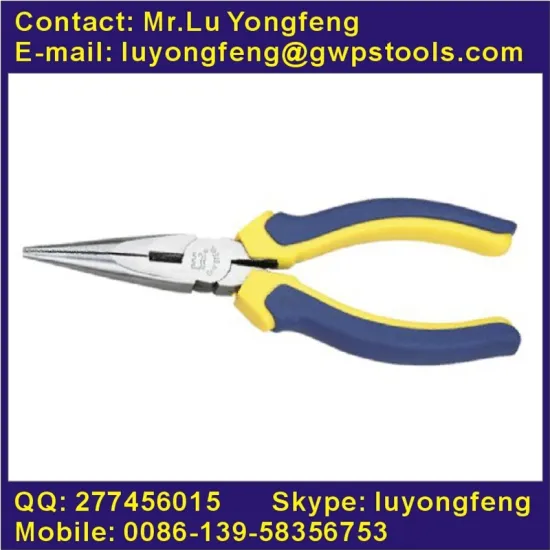 European style fine polished long nose pliers with 2-color plastic handle