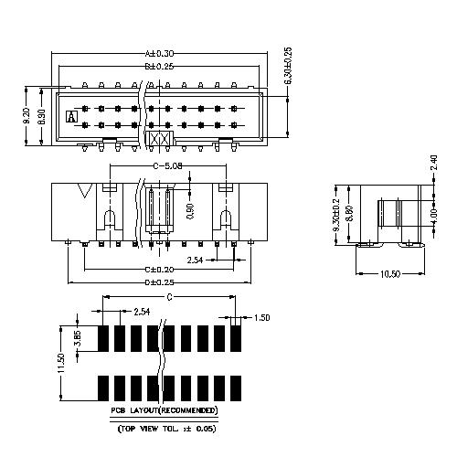 2.54mm Box Header SMT H=9.3