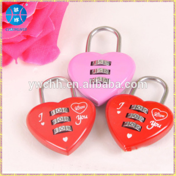 Love heart shaped ombination padlock