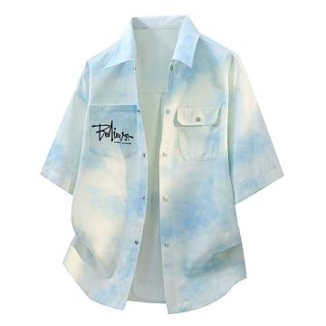 Letter Print Gradient Casual Men Shirt
