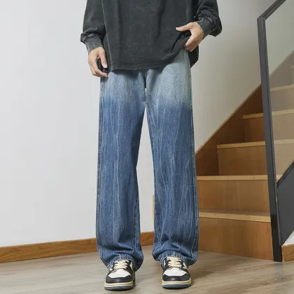 Men's Summer Gradient Jeans: Versatile Loose Casual Trendy Retro Straight Leg Pants