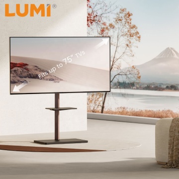LUMI Modern Wood Design Adjustable Floor TV Stand with Media Shelf
