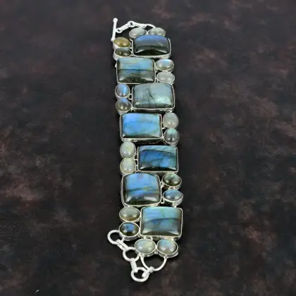 S925 Silver Natural Labradorite Gemstone Bracelet Jewelry