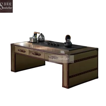 luxury metal steel coffee table with induction cooker living room center table with drawers loft industrial trunk coffee table
