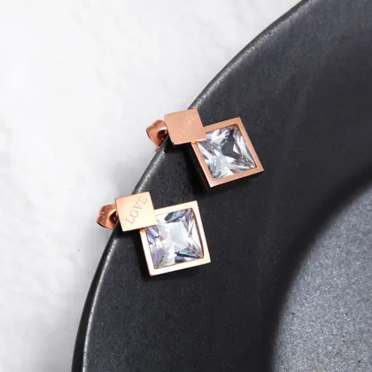 Trendy Square Shaped Stone Stud Earrings