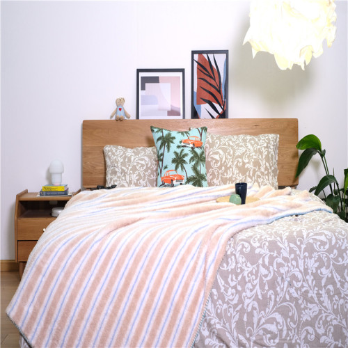 Coral Blanket Striped Double-sided Fleece Printing Flannel Coral Blanket Manufactory