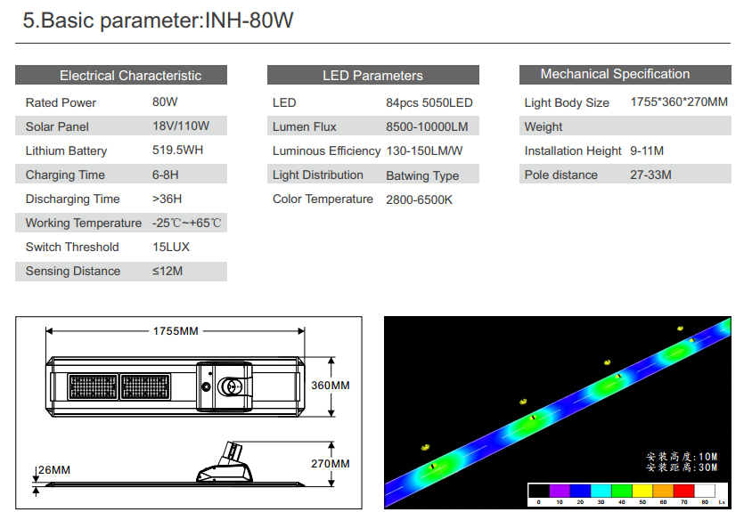 80w solar led street light