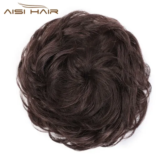 Aisi Hair Dark Brown Brazilian Human Hair Curly Chignon Bun Elastic Rope Rubber Band Hairpiece Clip In Extension For Women