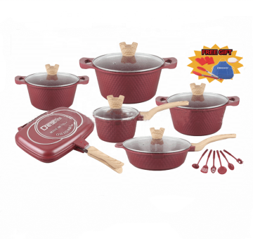 Dessini 23pc Die Cast Aluminum Non-Stick Cookware Set with Tempered Glass Lids