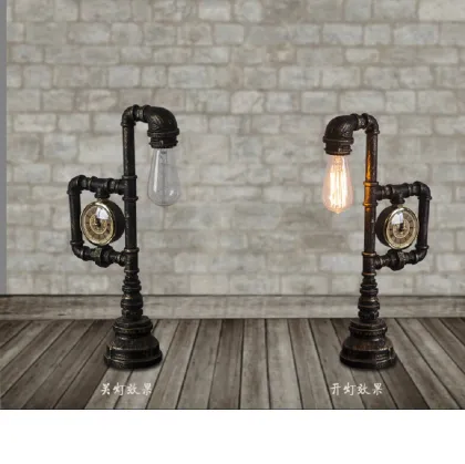 Retro Industrial Water Pipe Brass Desk Lamp