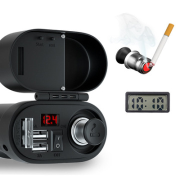 Motorcycle Dual USB Quick Charger with Voltmeter, Digital Clock, and Waterproof Switch Control