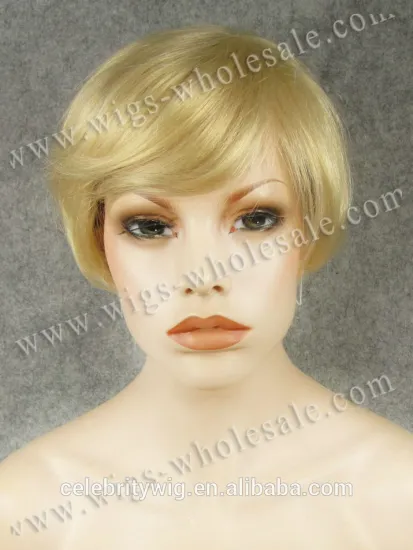 Blonde short mono skin top remy human hair glueless wig in top quality