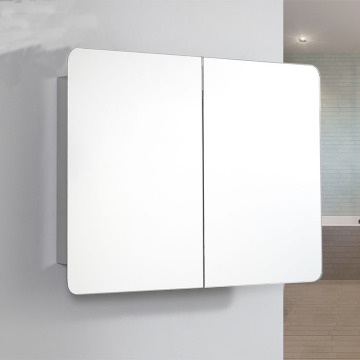 Polished Stainless Steel Bathroom Vanity Mirror with Double Sliding Doors