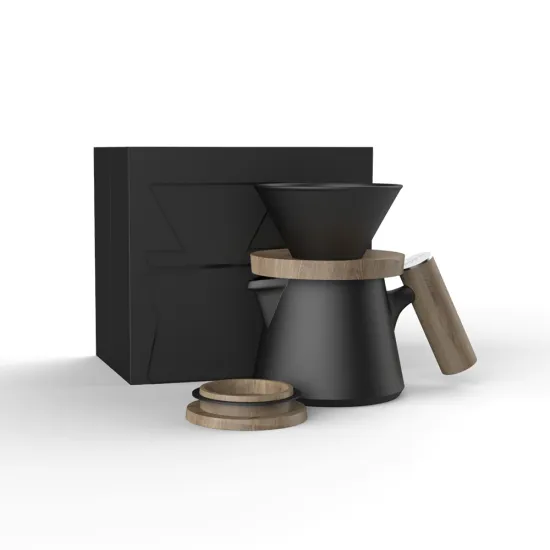 DHPO Ceramic Pour Over Coffee Dripper Gift Box - Minimalist Porcelain Coffee & Tea Set with Wooden Lid