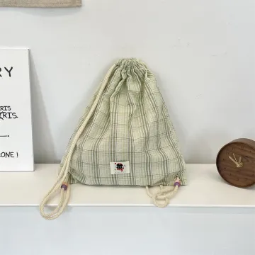 Plain Stylish Small Green Canvas Travel Drawstring Bag