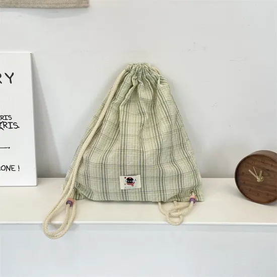 Plain Stylish Small Green Canvas Travel Drawstring Bag