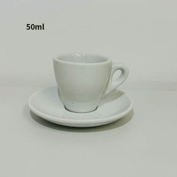 50ml White Ceramic Coffee Cup and Plate - Super Thick Italian Espresso