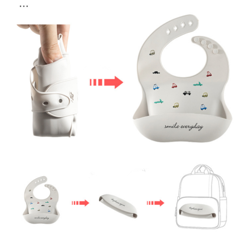 Baberos de silicona ajustables para bebés fácilmente limpios