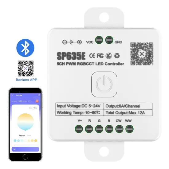 Smart Home Lighting: Dimmer App with Music Control for SP635E PWM RGB+CCT RGBWC RGB+CW LED Controller (5-24V) - Single & Double Color