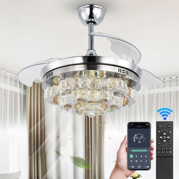 USA Free Shipping: Remote Control Crystal Fan Chandelier for Dining Room and Study Lighting