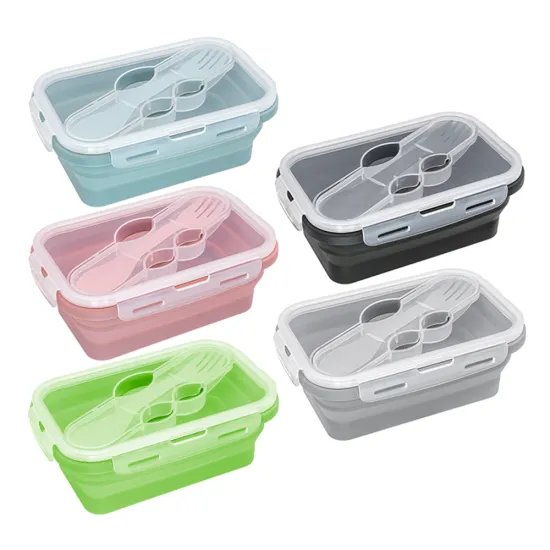 Colorful Eco-Friendly Silicone Lunch Box for School Kids with Sealed Bento Design and Fork