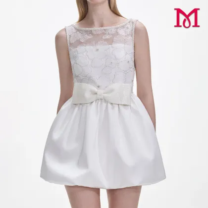 Elegant Half Transparent Bow Skirt for Ladies