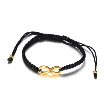 Affordable Custom Black Braided Rope Bracelet with Gold Plated Infinity Charm