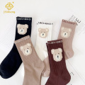 만화 테디 베어 미드 튜브 양말, 3 차원 깃털 거즈, 커피 컬러 트렌디 한 양말
