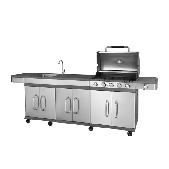 Custom Bbq Stainless Steel Outdoor Kitchen Cabinet Commercial Big Gas Barbeque Grill With Sink