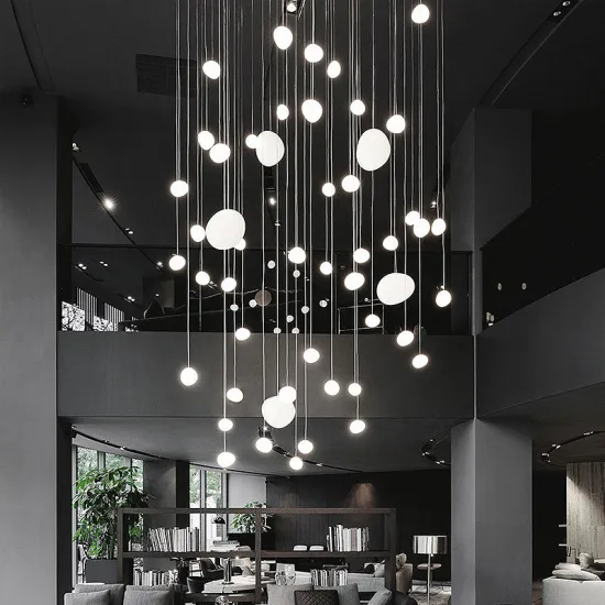 Customizable PE Ball Staircase LED Décor Pendant Light for Hotel, Living Room, or High Ceiling Spaces - Modern White Ball Chandelier