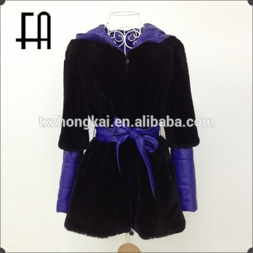 Factory direct wholesale price fashion rabbit fur coat with sheepskin hood