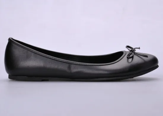 Black Ladies Flat Pumps / Ballerina Shoes , Spring Pu Upper