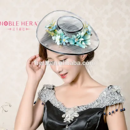 Latest Design Black Adult Party Fascinator Sinamay Hats with Flower