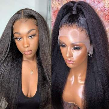 Brazilian Human Hair Lace Front Yaki Kinky Straight Virgin Human Hair Wig Pre Plucked 13x4 Transparent Frontal Lace Human Hair