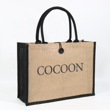 Customizable Large Hessian Burlap Jute Tote Bags with Button Accessories